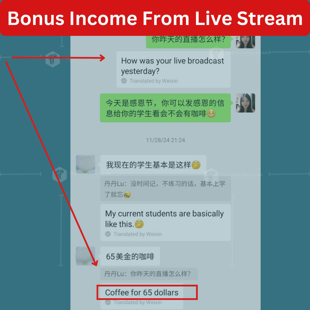 Bonus Income From Live Stream Teacher Branding Academy